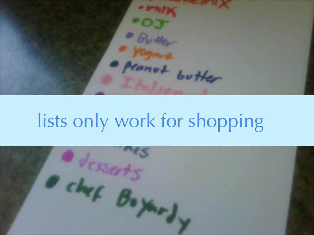 lists only work for shopping