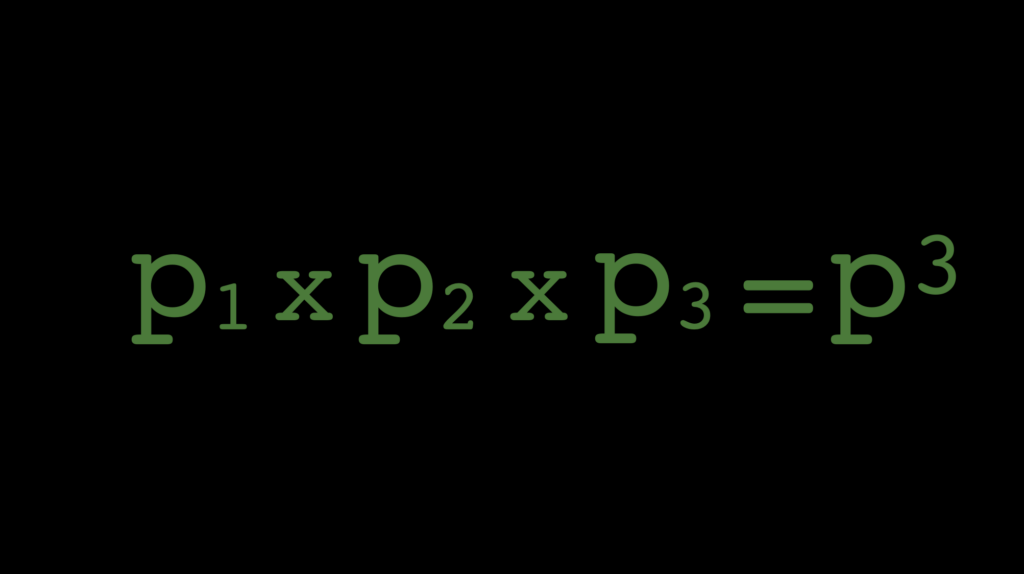 mathematical equation detailing the value of a presentation as the product of p1 x p2 x p3 = p cubed